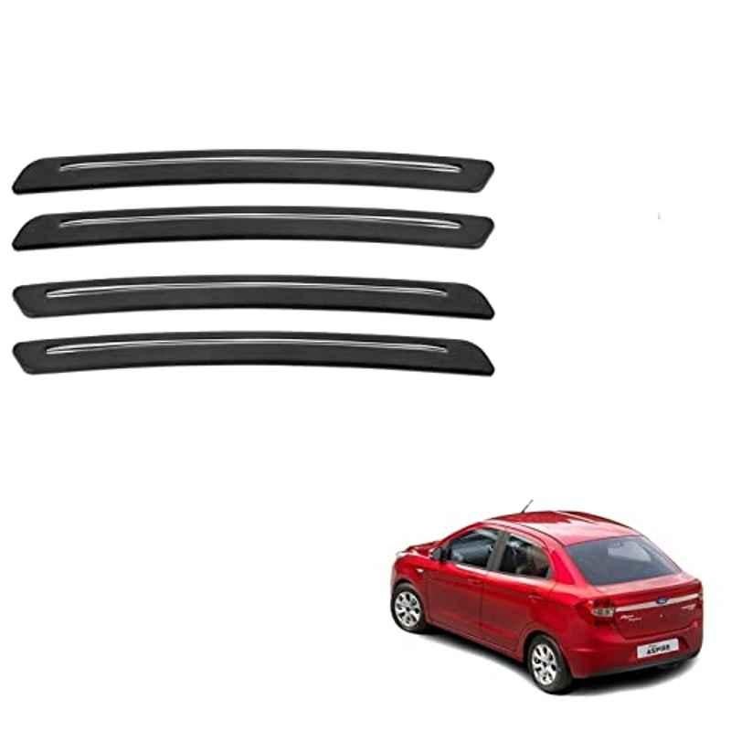 Kozdiko 4 Pcs Rubber Black Car Bumper Protector Set with Chrome Strip for for d Figo Aspire