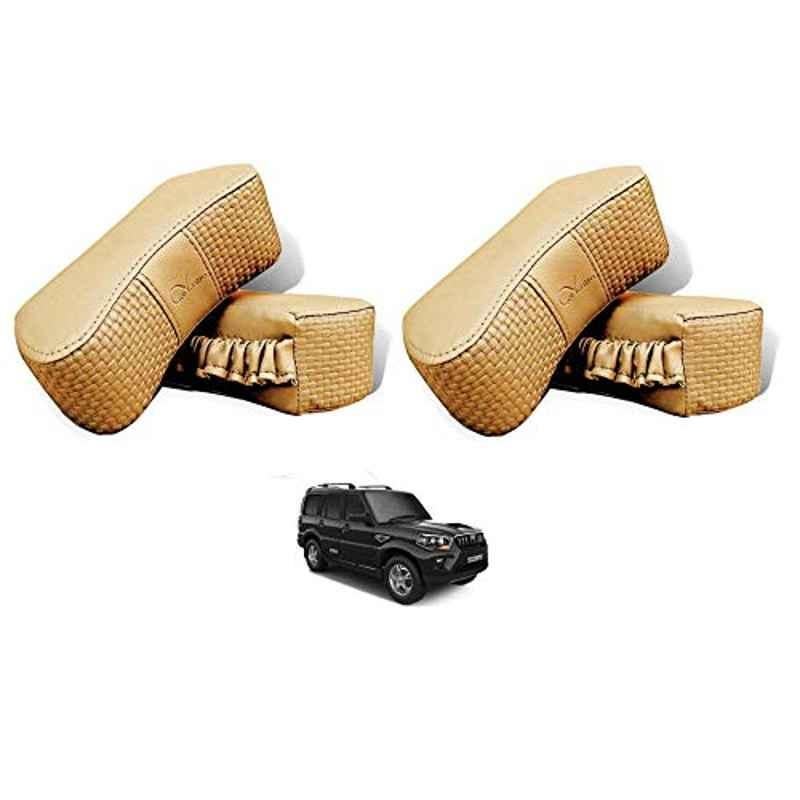 Kozdiko 4 Pcs CV Designer Beige Leatherite Neck Rest Car Cushion Pillow Set for Mahindra Scorpio