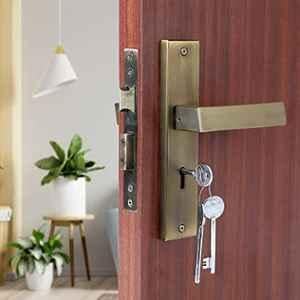 Saze 8 inch Stainless Steel Antique Matt Finish Silver Key Plate Mortise Door Lock Pull Handle Set, LB-10003