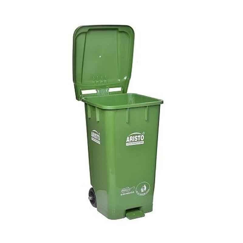Aristo 65L 456x405x720mm HDPE Green Center Foot Pedal Dustbin with 2 Wheels