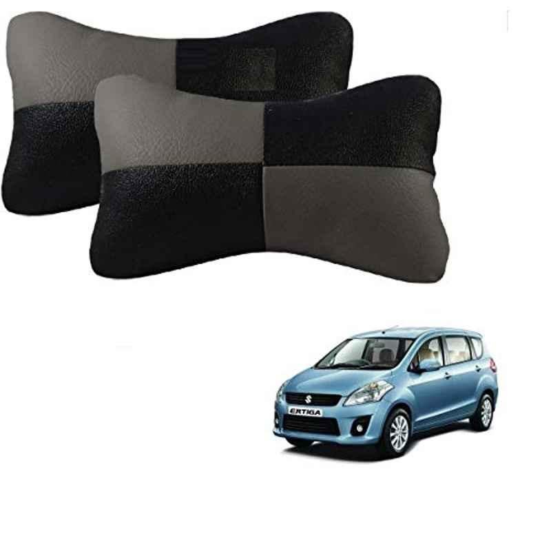 Kozdiko 2 Pcs Leather Grey & Black Neck Rest Car Cushion Pillow Set for Maruti Suzuki Old Ertiga (2012-2018)