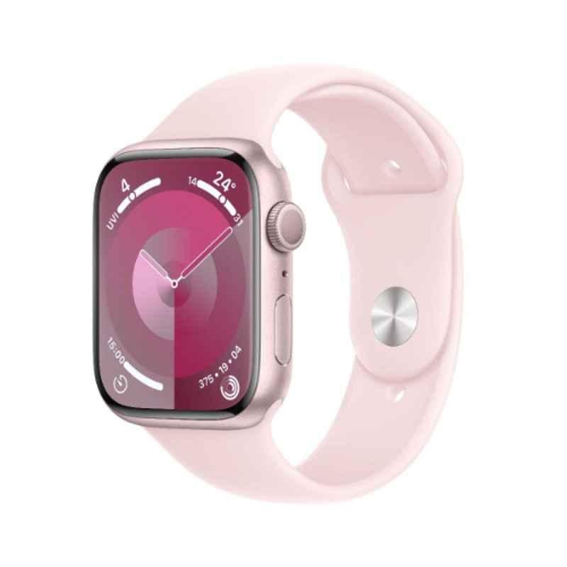 Apple 9 45mm Pink Aluminium Case GPS & Cellular Smart Watch with S/M Light Pink Sport Band, MR9G3QA/A