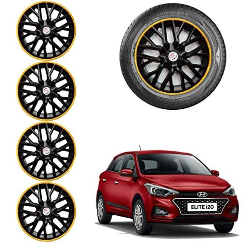 Auto Pearl 4 Pcs 14 inch ABS Black & Yellow Car Wheel Cover Set for Hyundai i20 Elite