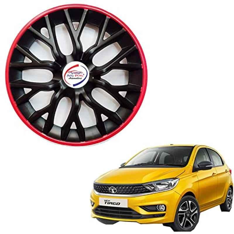 Auto Pearl 4 Pcs 13 inch ABS Black & Red PBR30 Hubcap Wheel Cover Set with Retention Ring for Tata Tiago 2020