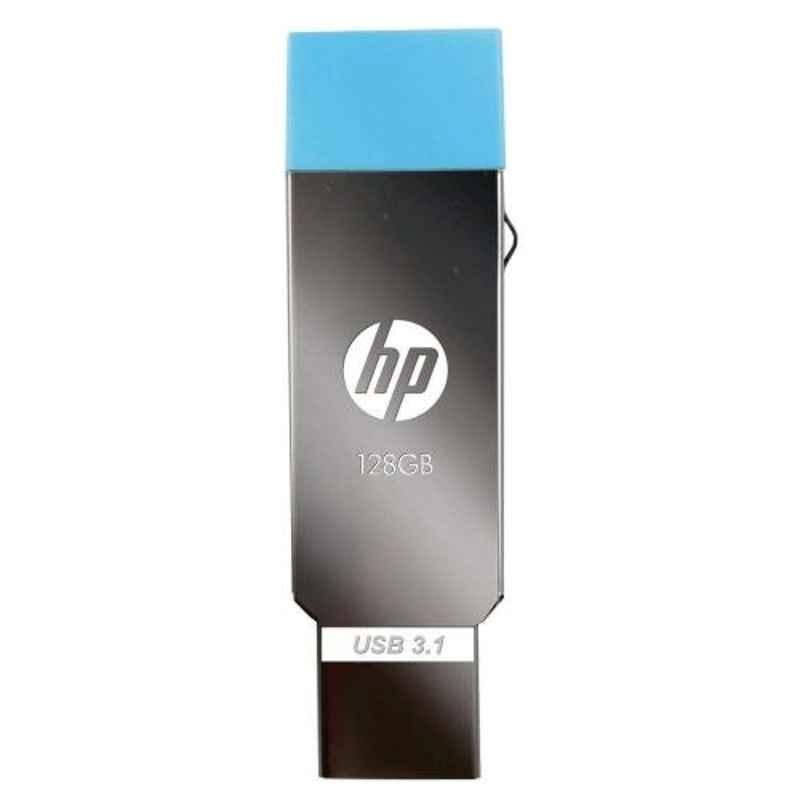 HP X302 128GB OTG Silver & Sky Blue Flash Drive