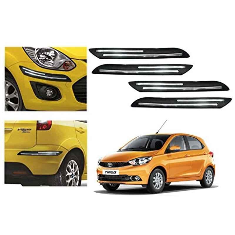 Auto Pearl 4 Pcs PVC & Rubber Black Double Chrome Linning Bumper Corner Moulding Set for Tata Tiago