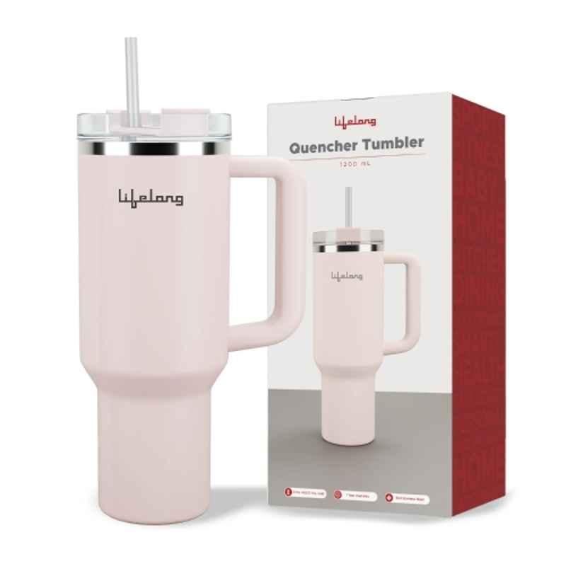 Lifelong 1200 ml Stainless Steel Rose Quartz Double-Walled Vacuum Insulated Tumbler with Unbreakable Tritan Lid, LLTBR01