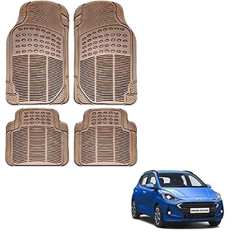 Kozdiko 4 Pcs Rubber Beige Car Simple Foot Mat Set for Hyundai Grand i10 Nios 2019