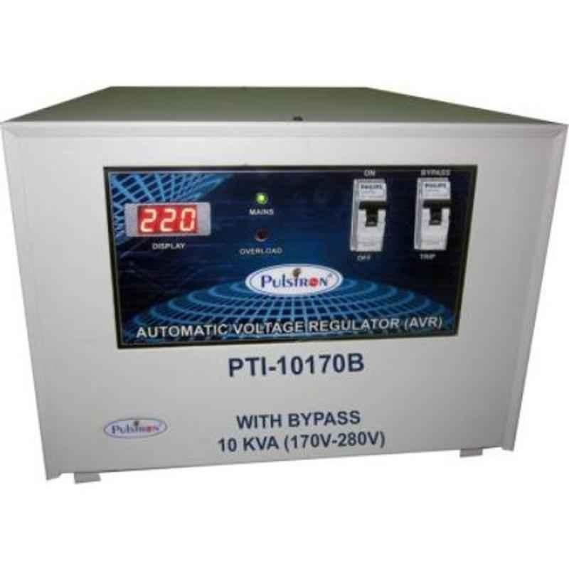 Pulstron PTI-10170B 10kVA 170-280V Single Phase Grey Bypass Automatic Voltage Stabilizer for Mainline