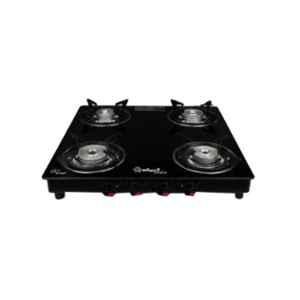 Sigri-Wala Surya Prime Cook 4 Burner DLX Toughened Glass Black Manual Gas Stove