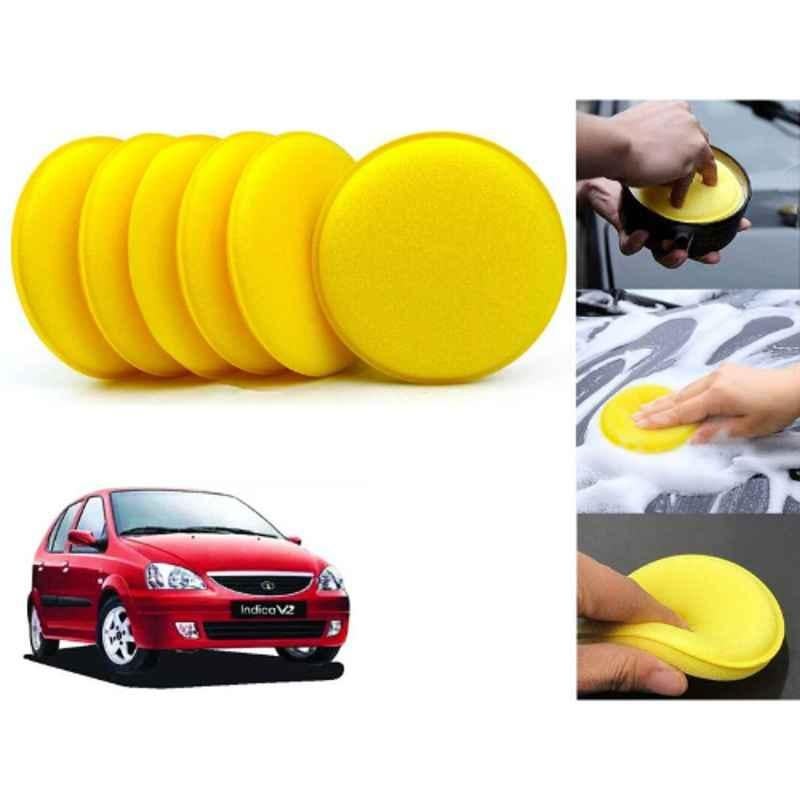 Auto Pearl Polyurethane Beige Washing & Waxing Polish Foam Sponge for Indica V2 2005 (Pack of 6)