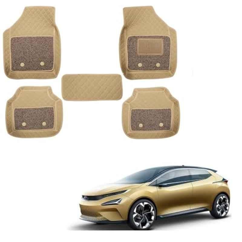 Kozdiko 5 Pcs Waterproof & Luxury 7D Beige Leatherette Car Floor Mats Set for Tata 45X