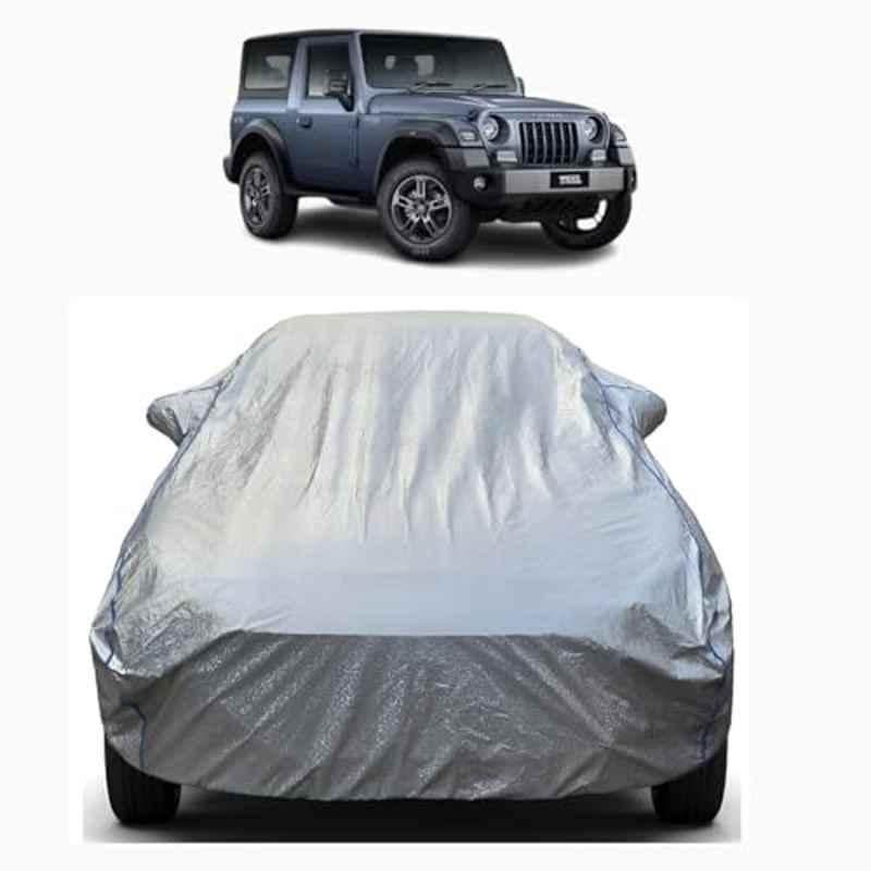 Aarex Auto Polyester Silver Car Body Cover with Mirror Pocket, Triple Stitched, Dustproof & Heat Resistant for Mahindra Thar All Models & Years (2012-2026)