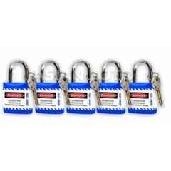 Asian Loto 5 Pcs Metal & Plastic Blue Regular Shackle Jacket Padlock Set with 3 Keys, ALC-LPR