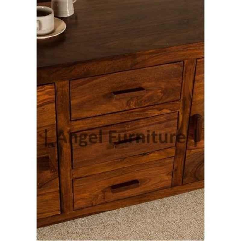 Angel Furniture 140x42x55cm Honey Glossy Finish Solid Sheesham Wood Side Board with Drawer Storage, AF-189