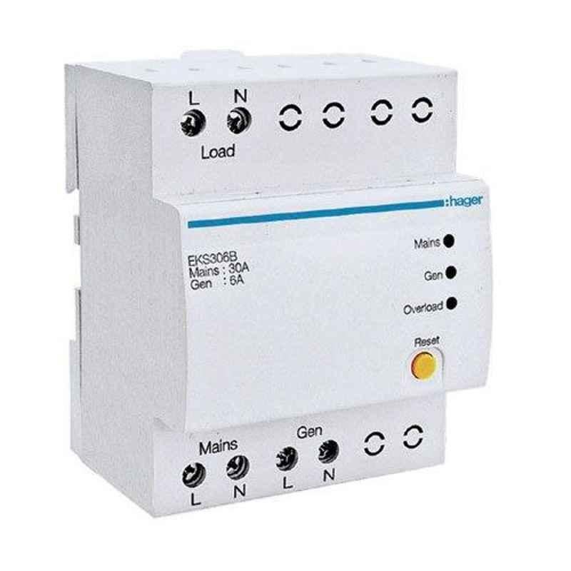 Hager 1.5A 1P+N Pole Automatic Changeover & Current Limiter, EKS301B