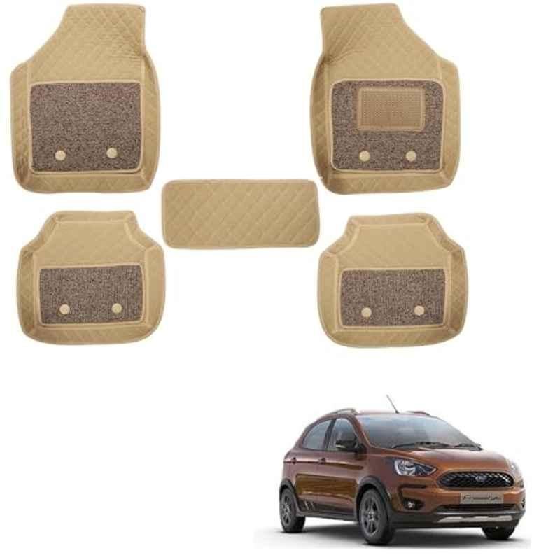 Kozdiko 5 Pcs Waterproof & Luxury 7D Beige Leatherette Car Floor Mats Set for Ford Freestyle