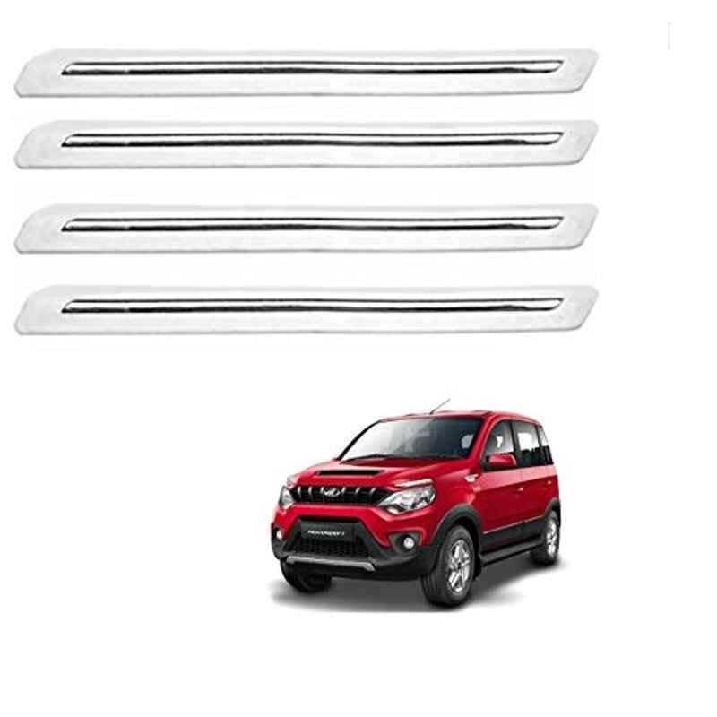Kozdiko 4 Pcs PVC White Car Bumper Protector Set with Chrome Strip for Mahindra NuvoSport
