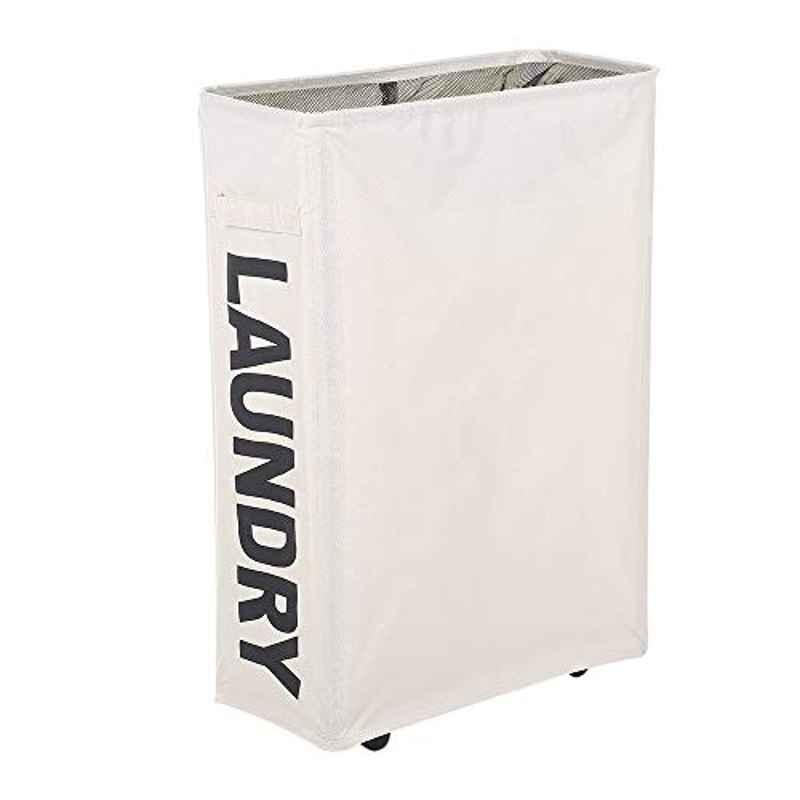 Rubik 45L Beige Mesh Drawstring Laundry Basket with 4 Support Rods & Wheels