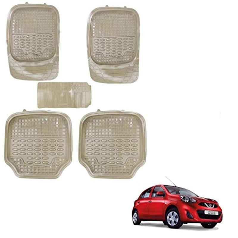 Kozdiko 5 Pcs 4G Beige Rubber & PVC Heavy Car Foot Mat Set for Nissan Micra Active, koz_81034