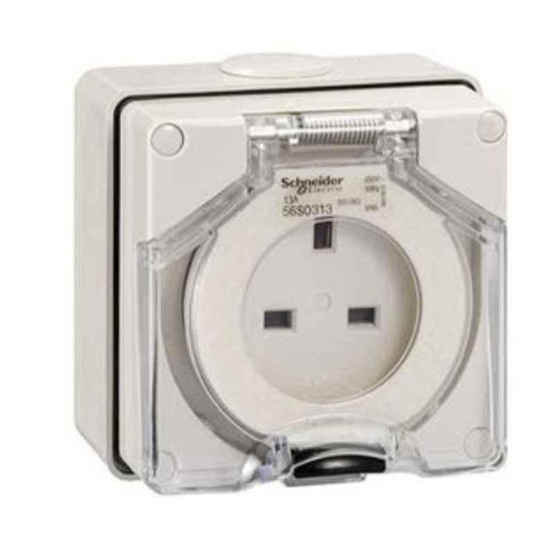 Schneider 56 Series 56S0313 250V 13A 3 Flat IP66 Grey 3 Pin Socket Surface Outlet