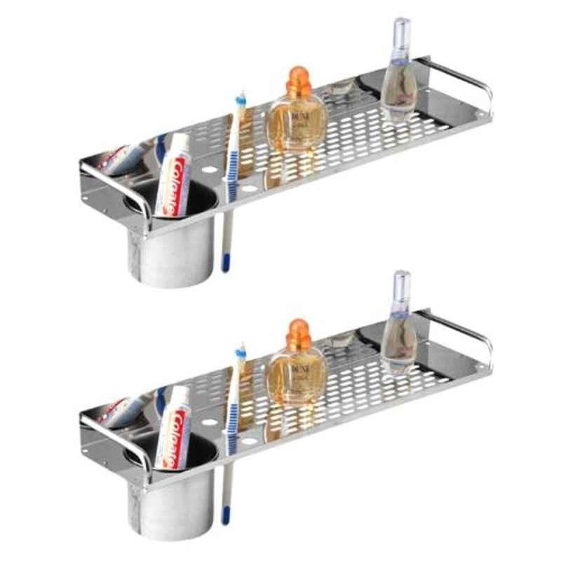 Drizzle 2 Pcs 16 inch Stainless Steel Silver Shelves Set with Tumbler Holder, ASHELFHODSTEEL2