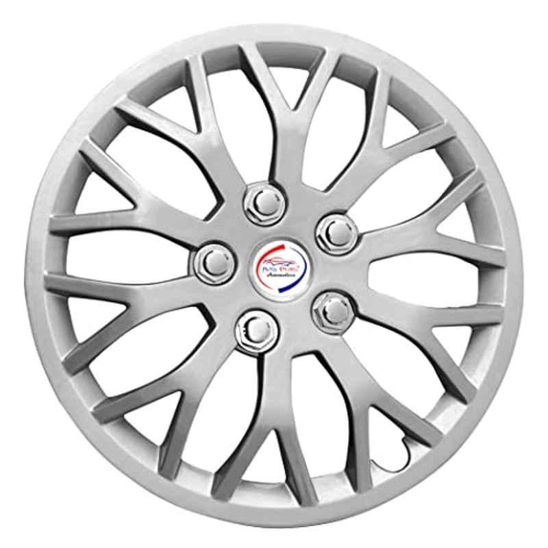 Auto Pearl 4 Pcs 14 inch Polypropylene Silver Press Type Car Wheel Cover Set with Retention Ring for Maruti Suzuki Swift Dzire Type 3 2015-2017, WC14in_VIVA_Silver_DzireTyp3_2015_17