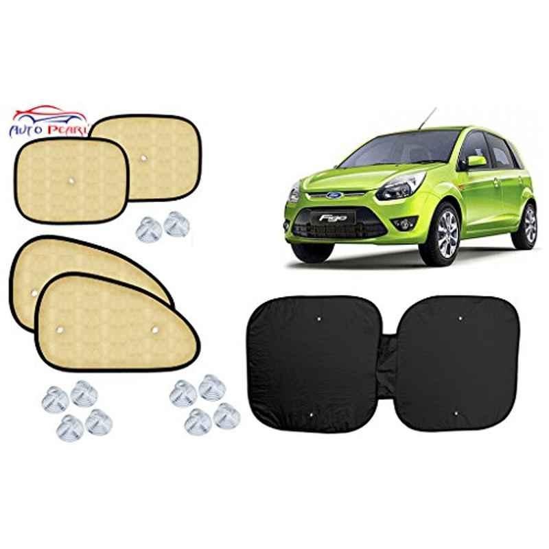 Auto Pearl 5 Pcs PVC & Mesh Beige Window & Front Sun Shade Set for Ford Figo Type1