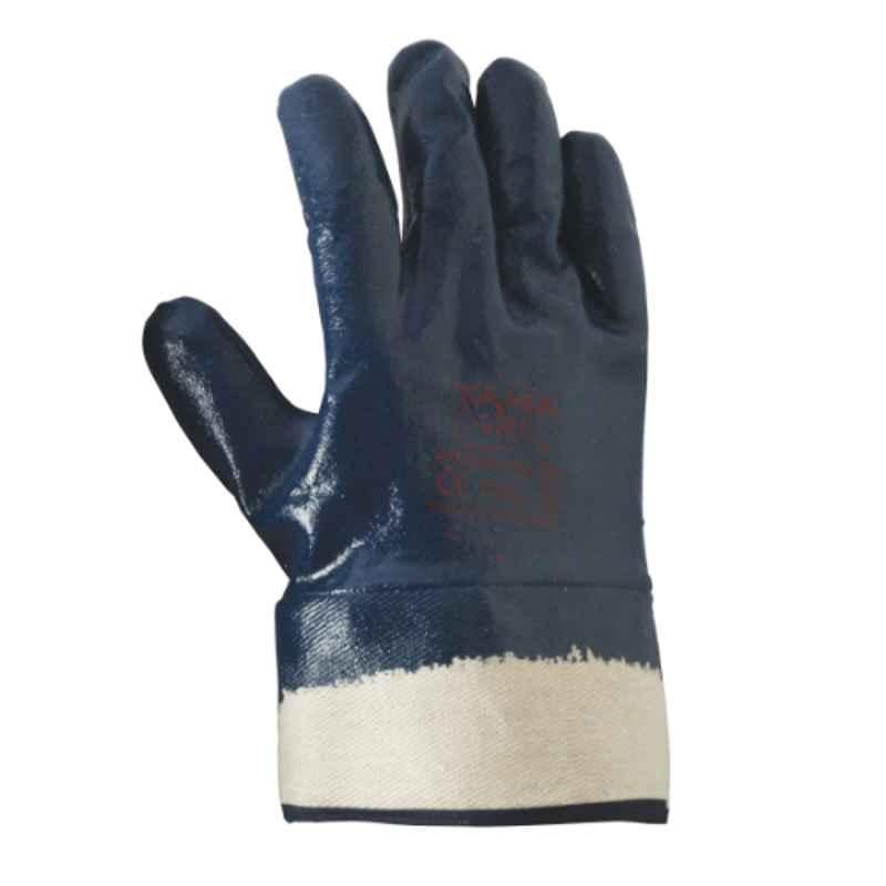Taha Cotton Nitrile Coated Blue Jersey Lining Safety Gloves, N2301, Size: XL