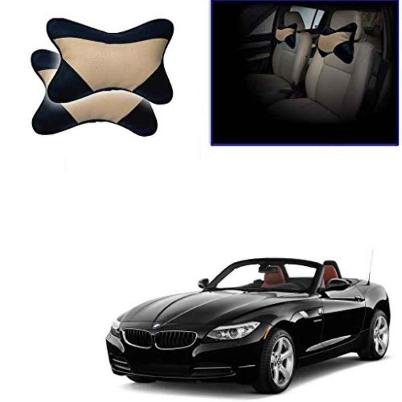Kozdiko 2 Pcs Memory Foam Beige & Black Car Neck Rest Cushion Pillow Set for BMW Z4