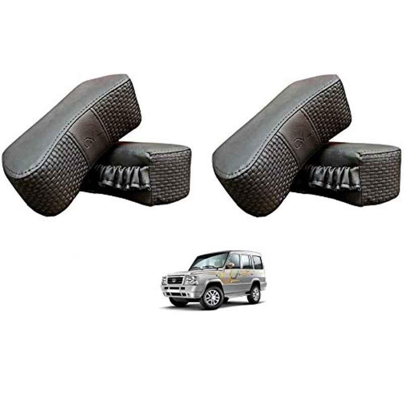Kozdiko 4 Pcs CV Designer Grey Leatherite Neck Rest Car Cushion Pillow Set for Tata Sumo