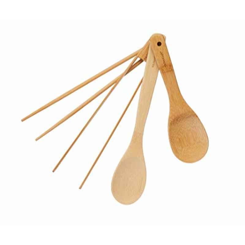 Kitchencraft WFBAMBOO4PC World of Flavours 4 Pcs Japanese Bamboo Wooden Kitchen Utensils Set for Non Stick Pans