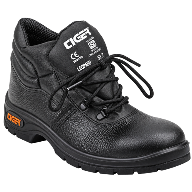 Tiger Leopard S1 BG High Ankle Steel Toe Black Work Safety Shoes, Size: 11
