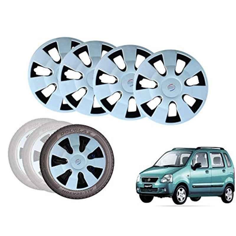 Auto Pearl 13 inch ABS Silver & Black Car Hubcap Wheel Cover with Retention Ring Set for Wagon R 2003