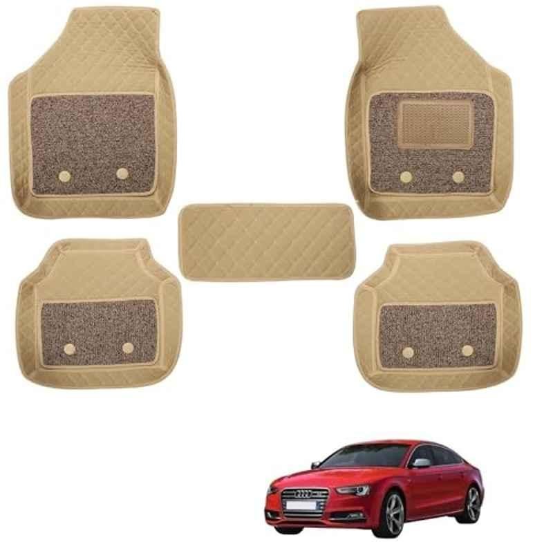 Kozdiko 5 Pcs Waterproof & Luxury 7D Beige Leatherette Car Floor Mats Set for Audi S5
