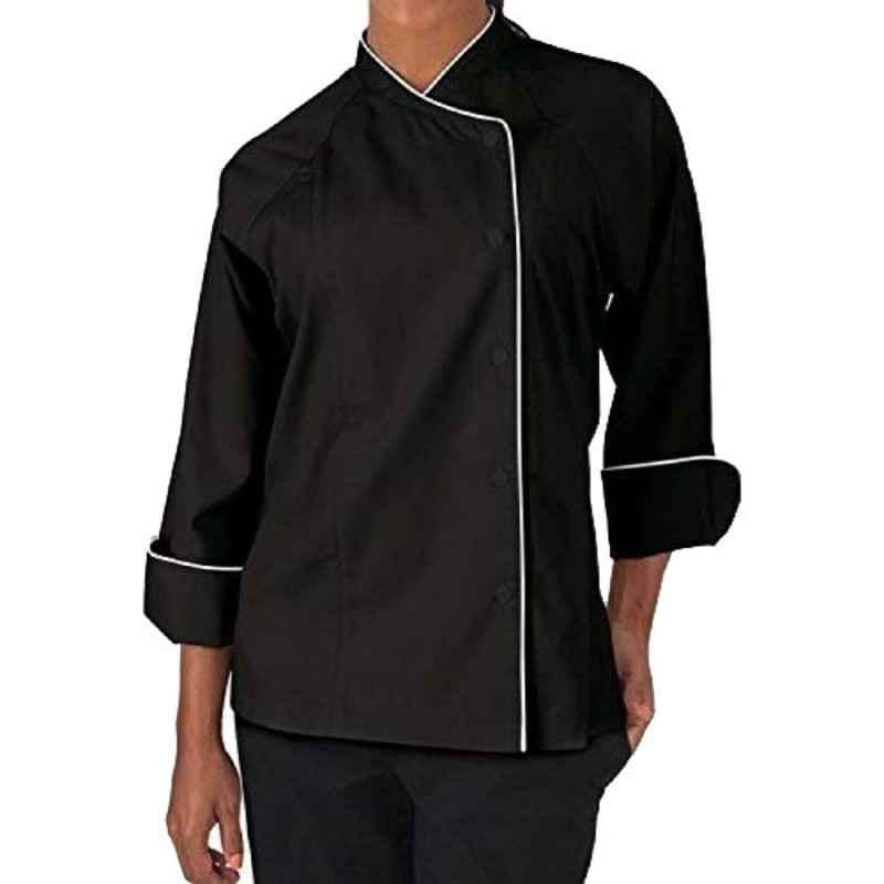 Superb Uniforms Polyester & Cotton Black ¾ Raglan Sleeves Chef Coat for Women, SUW/B/CC01, Size: XL