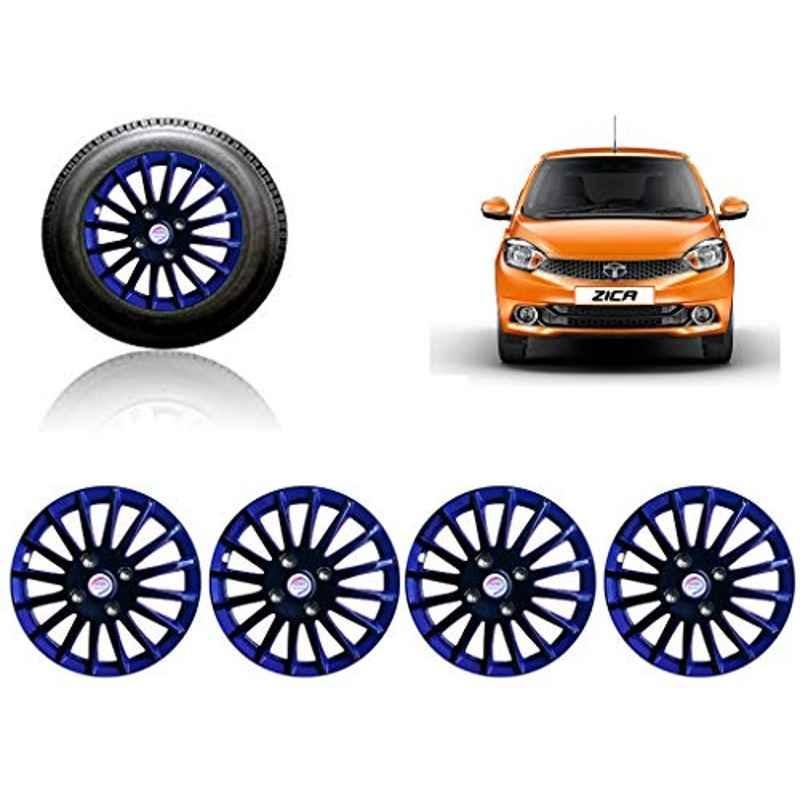 Auto Pearl 4 Pcs 14 inch ABS Black & Blue Press Fitting Wheel Cover Set for TATA Zica
