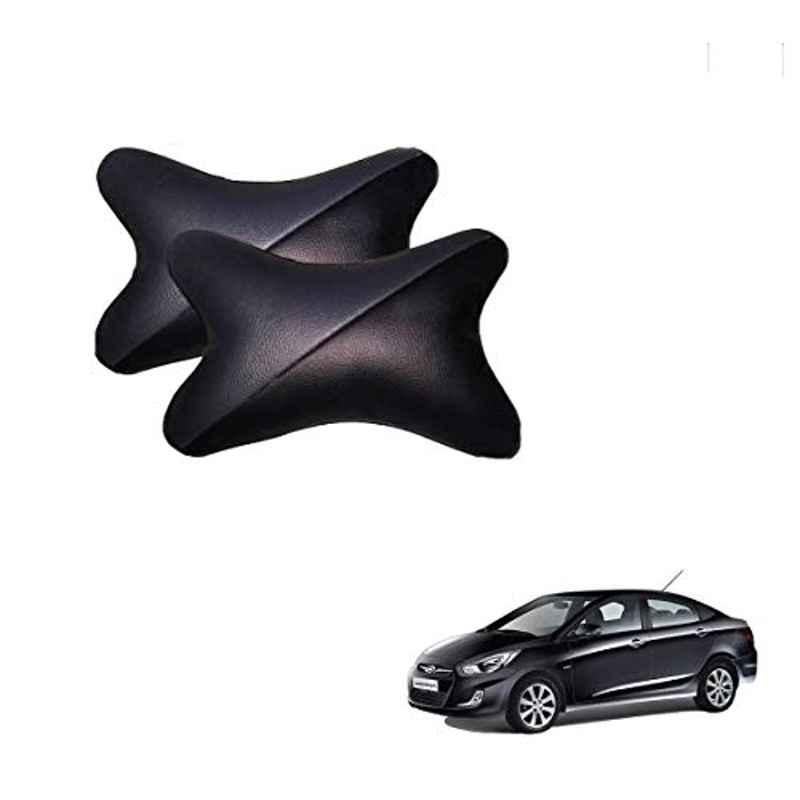 Kozdiko 2 Pcs Memory Foam Grey & Black Car Neck Rest Cushion Pillow Set for Hyundai Verna Fluidic