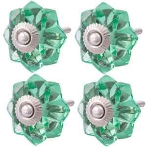 Atom 1.25 Inch Green Crystal Glass Melon Marigold Flower Cabinet Door knob (Pack of 4)