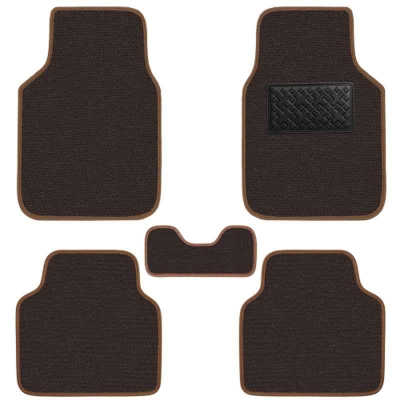 Kingsway 5 Pcs Premium PVC Spike Grass Chocolate Brown Carpet Floor Mat Set for All Cars