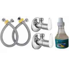 Senkiddpro 5 Pcs Stainless Steel Chrome Wall Mounted Finish Angle Cock Set with Connection Pipe & Shiner