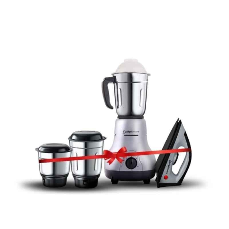 DigiSmart 750W Plastic Grey & Black Mixer Grinder with 3 Jars & 1150W Dry Iron Combo & 2 Years Warranty