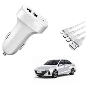 Kozdiko 2 Ports Fast Car Charger with 3 in 1 Cable for Hyundai New Verna (2023-Present)