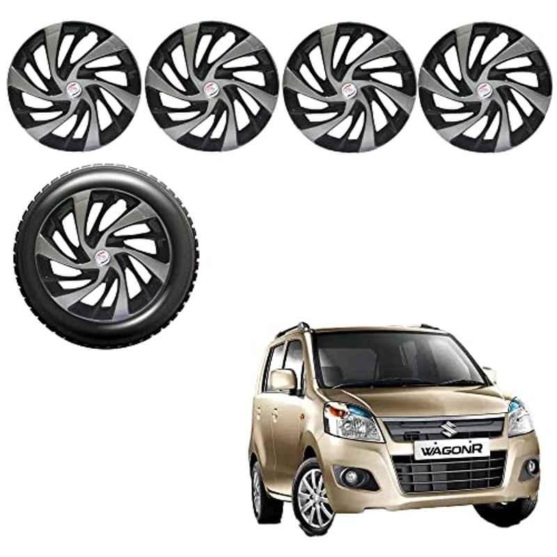 Auto Pearl 4 Pcs 13 inch Silver & Black ABS Press Type Hubcap Wheel Cover Set with Retention Ring for Maruti Suzuki WagonR 2013