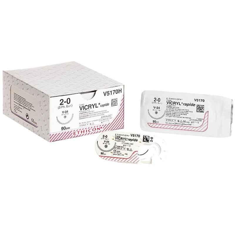 Ethicon W9932 Vicryl Rapide 3-0 Undyed Braided Suture, Size: 75cm (Pack of 12)