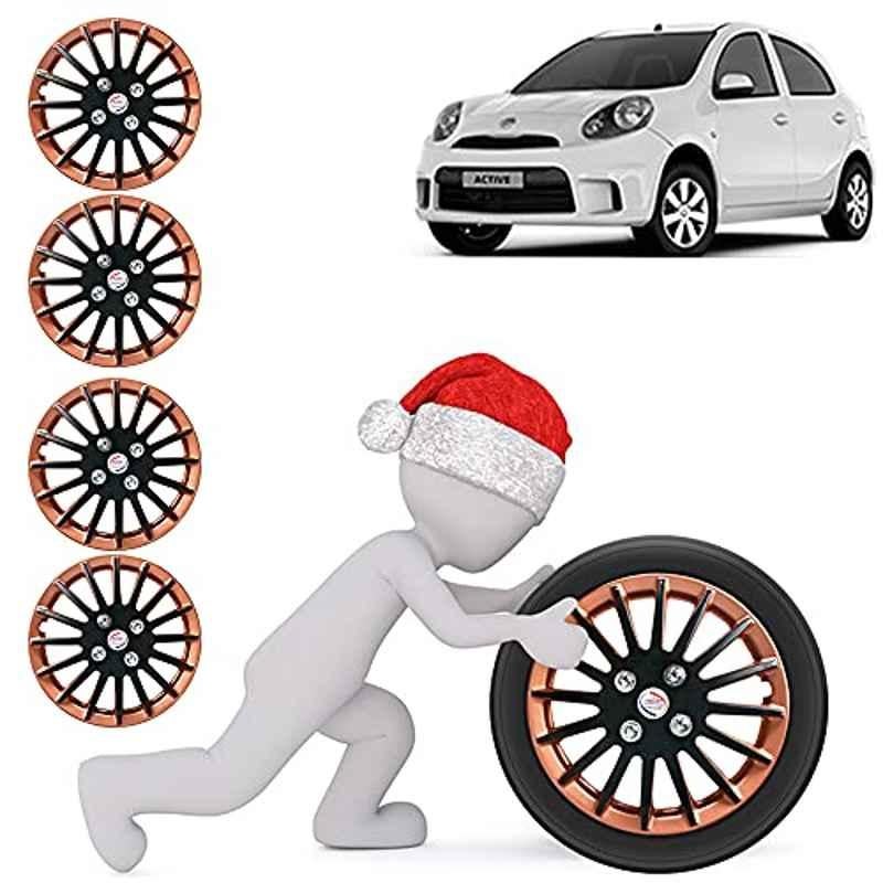 Auto Pearl 4 Pcs 13 inch ABS Copper & Black Press Fitting Wheel Cover Set for Nissan Micra