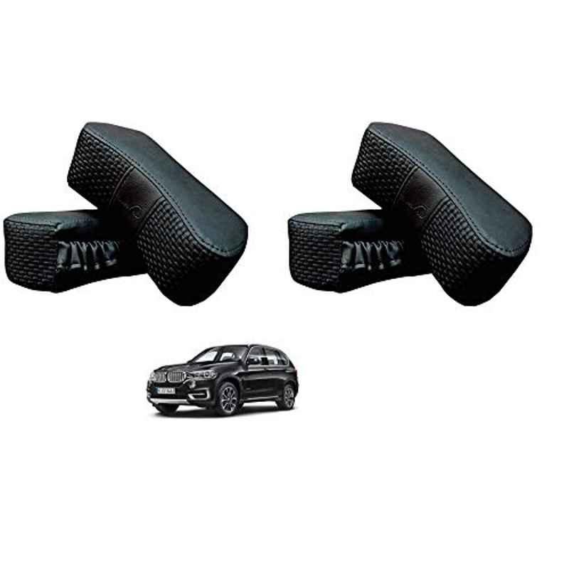 Kozdiko 4 Pcs CV Designer Black Leatherite Neck Rest Car Cushion Pillow Set for BMW X5