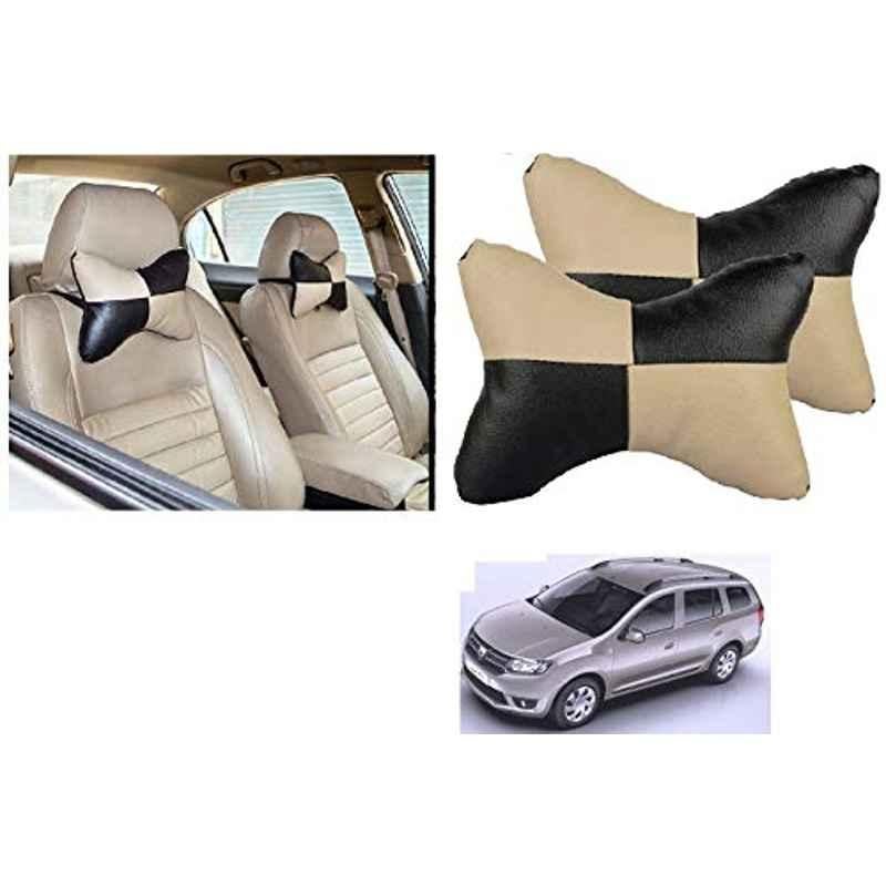 Kozdiko 2 Pcs Black & Beige Car Square Chess Design Neck Rest Seat Pillow Set for Mahindra Logan