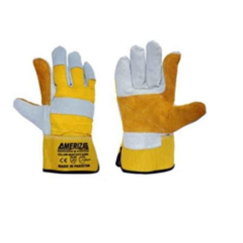 Ameriza A102132320 Leather Grey & Yellow Safety Gloves, Size: 10.5 inch