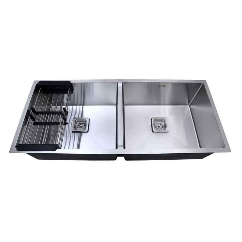 BLACKADO 42x20x10 inch Stainless Steel 304 Satin Finish Double Bowl Handmade Kitchen Sink